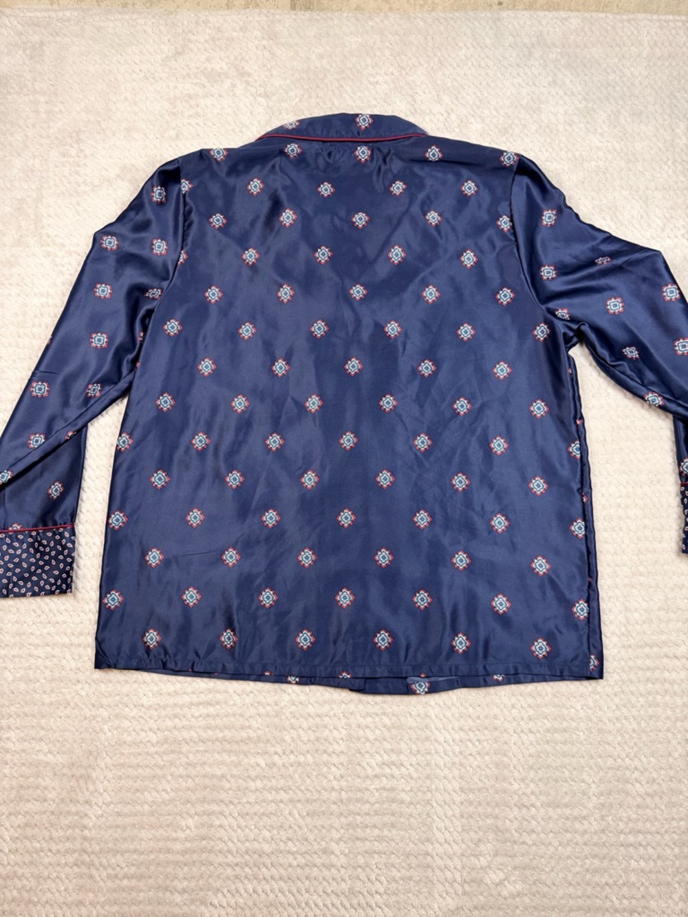 In Bloom Poly Satin Navy Two-Piece Women's Pajama Set with Printed Trim - Picture 2 of 11